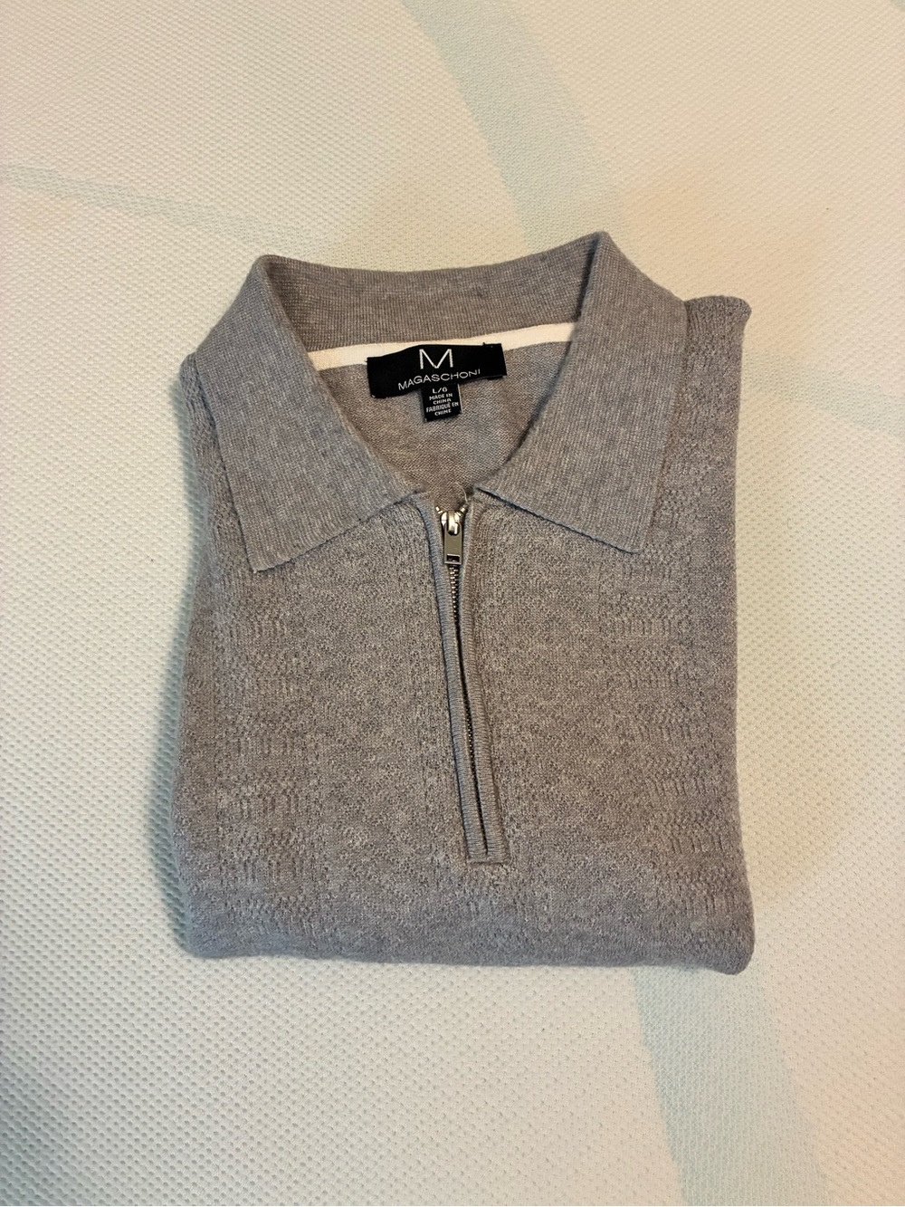 Magaschoni Men’s Light Gray Zip Polo Sweater